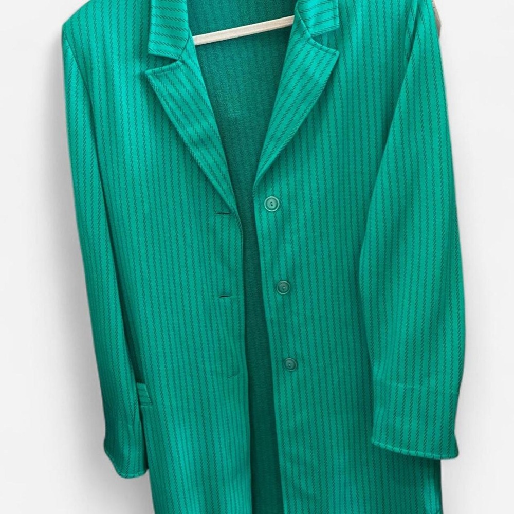 Vintage Twee Turquoise pinstripe longline blazer w/ vertical pin stripe Size Lg